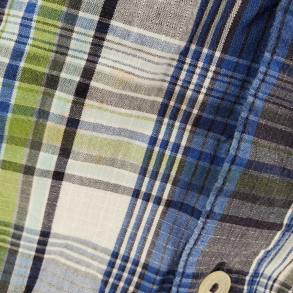 Patagonia Shirt Plaid Organic Cotton Green Blue White Button Up Mens M - Picture 8 of 13